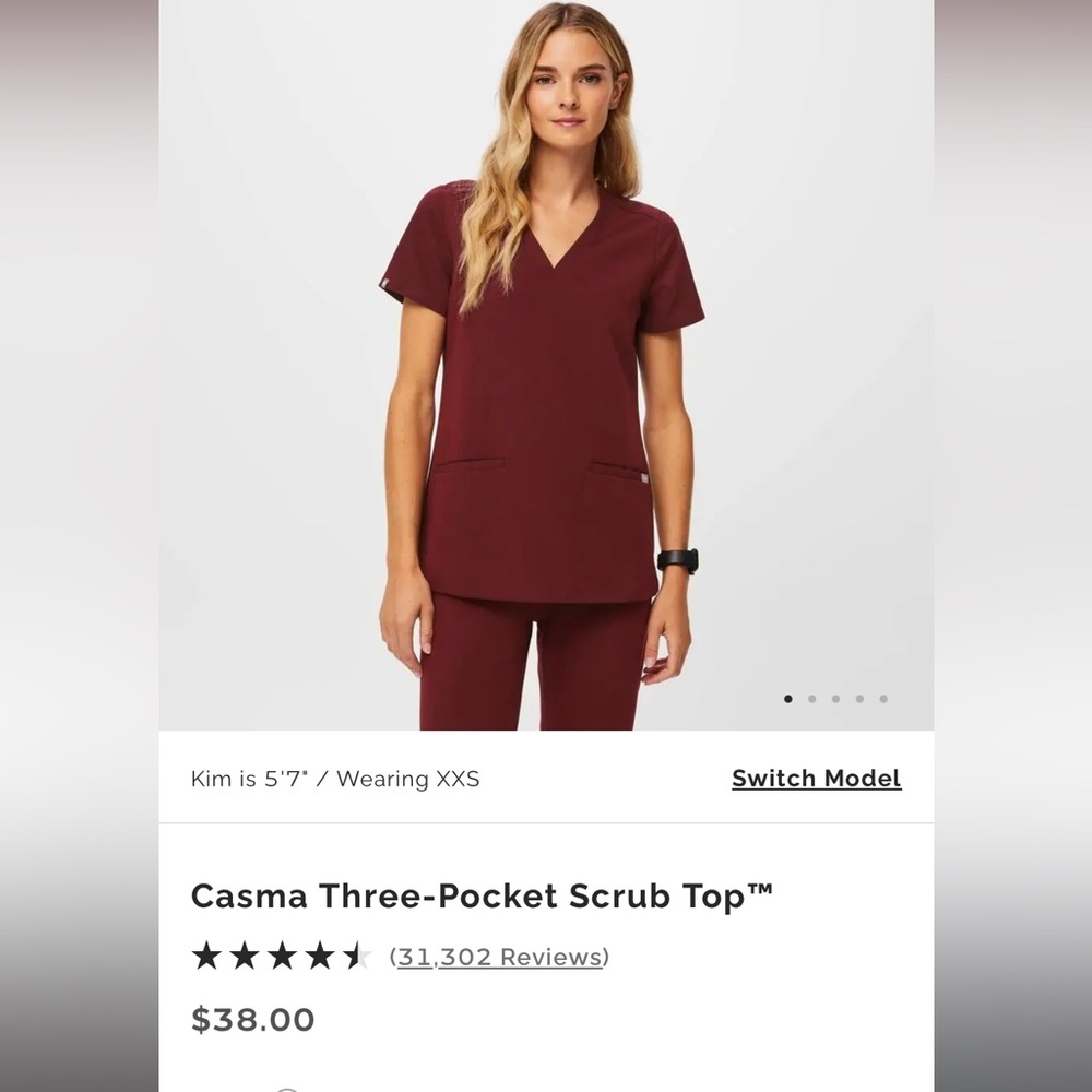 NWT Figs Women's Burgundy Scrub Top